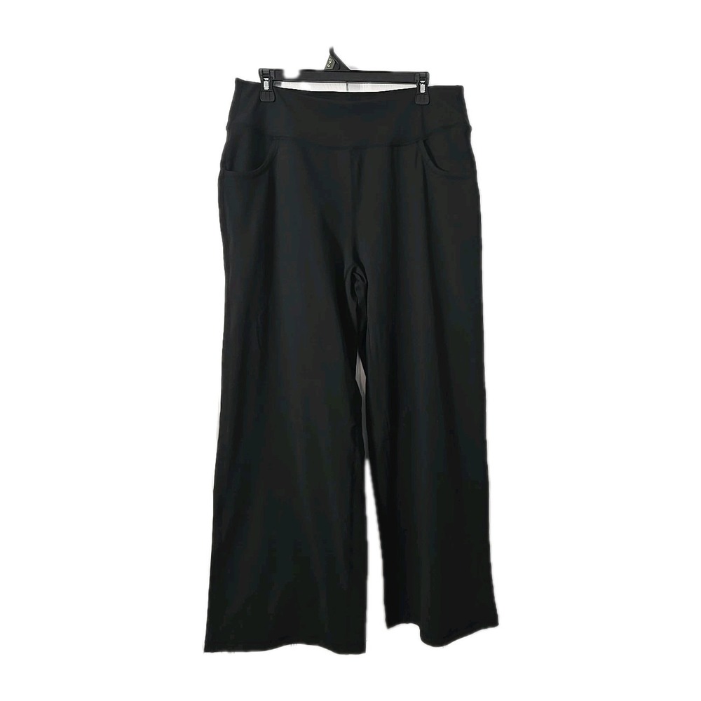 Esoft Womans Plus Size Wide Leg Leggings Size 2XL Black With Side Pockets